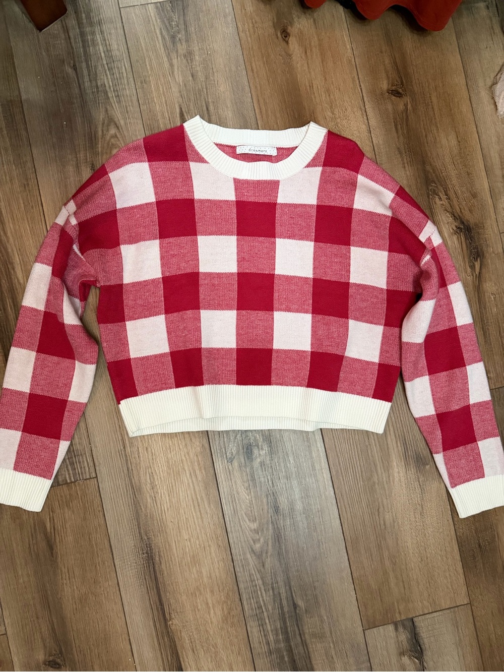 DreamersCheckerboard Cropped Crewneck Sweater -